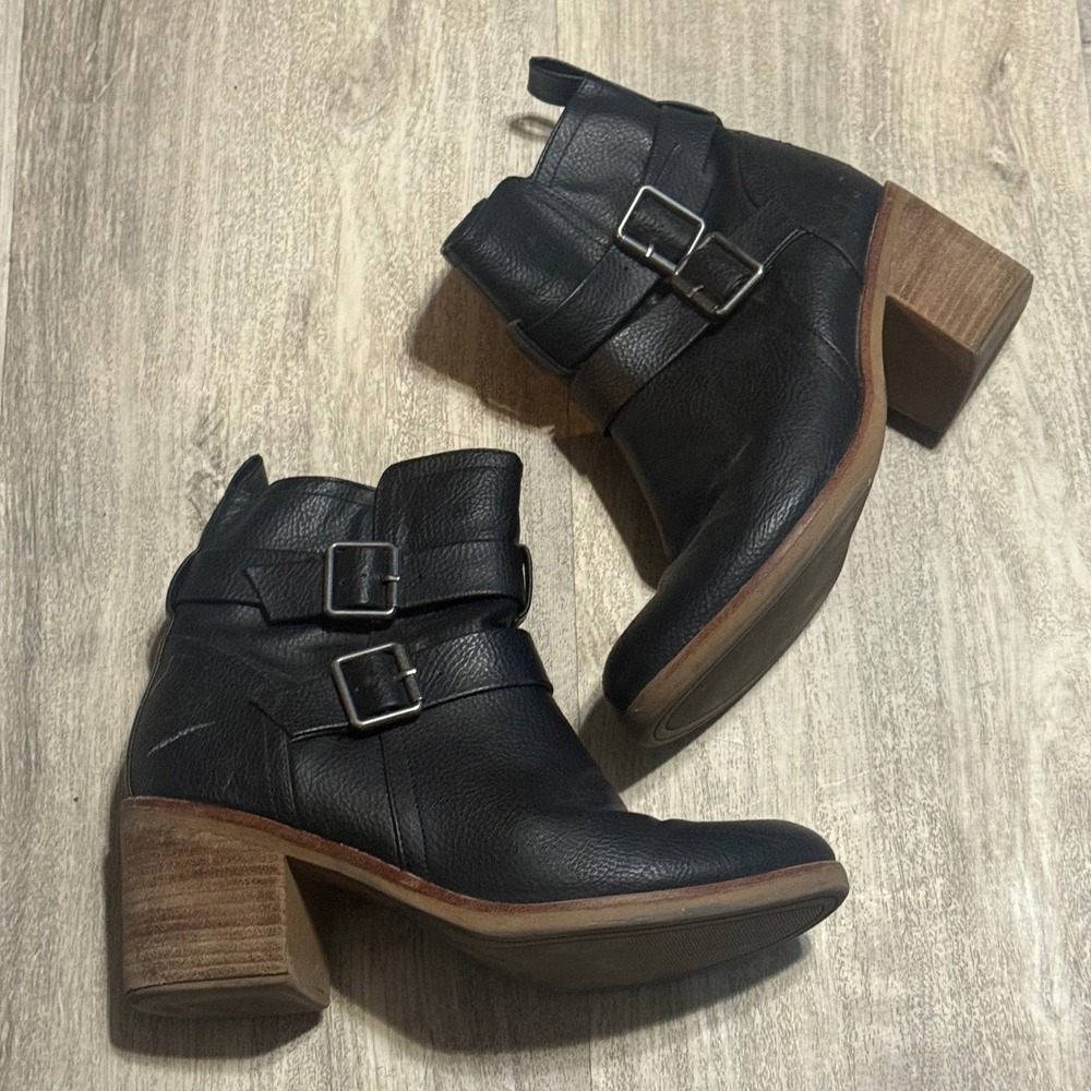 Mia Black Faux Leather Ankle Boots Women's Size 7.5 Buckle Zipper Chunky Heel